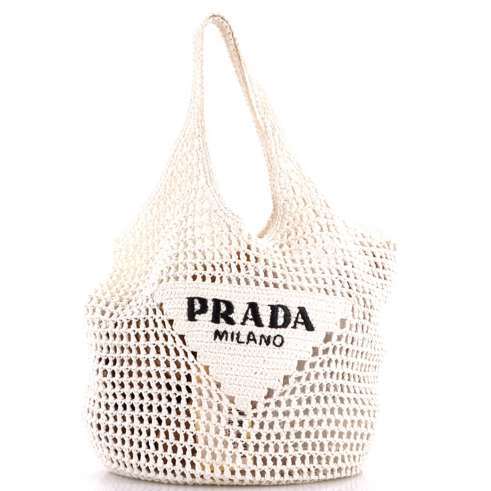 Prada Small Triangle Logo Bucket Tote Raffia